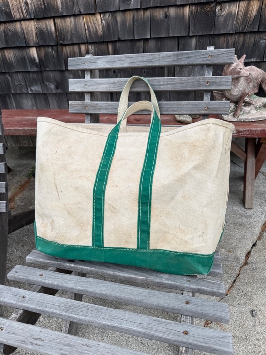 Vtg LL Bean Boat and Tote Bag Sawtooth Tag Kelly Green Navy  SUPER RARE 70\'s / 80\'s SAWTOOTH LABEL LL BEAN GREEN BOAT & TOTE